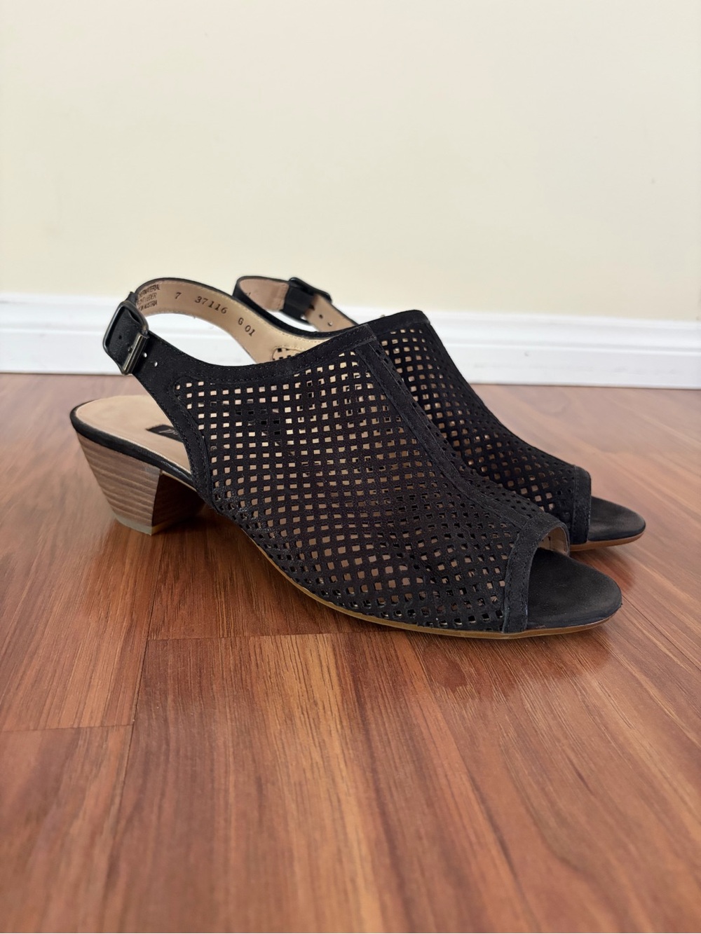 Paul Green Black Perforated Slingback Heels - Size 9.5